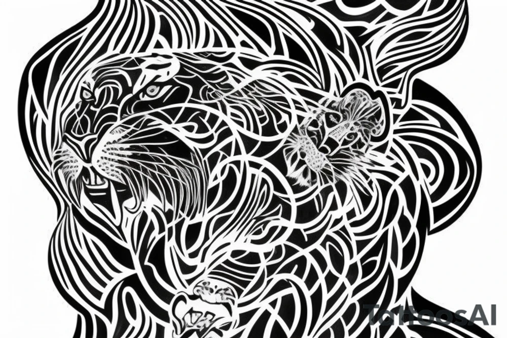 A line art design of a tiger, full body,
design only tattoo idea