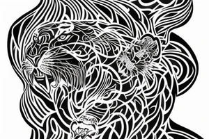 A line art design of a tiger, full body,
 design only tattoo idea