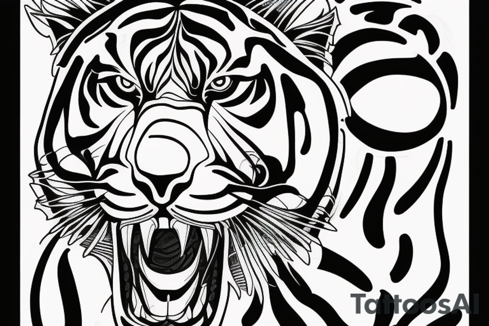 A line art design of a tiger of full body,
design only tattoo idea