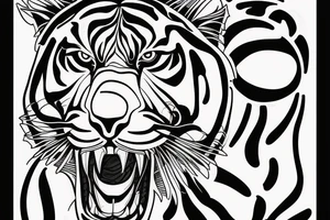 A line art design of a tiger of full body,
 design only tattoo idea