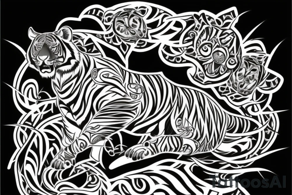 A line art design of a tiger of full body,
design only tattoo idea