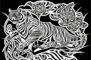 A line art design of a tiger of full body,
 design only tattoo idea