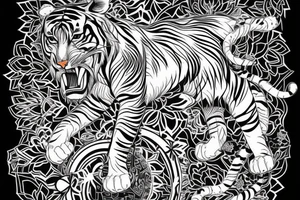 A line art design of a tiger of full body,
 design only tattoo idea