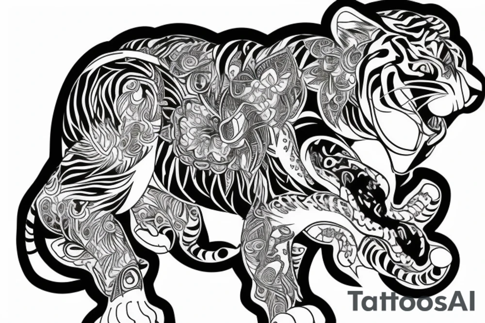 A line art design of a tiger of full body,
 design only tattoo idea