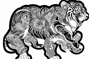 A line art design of a tiger of full body,
 design only tattoo idea