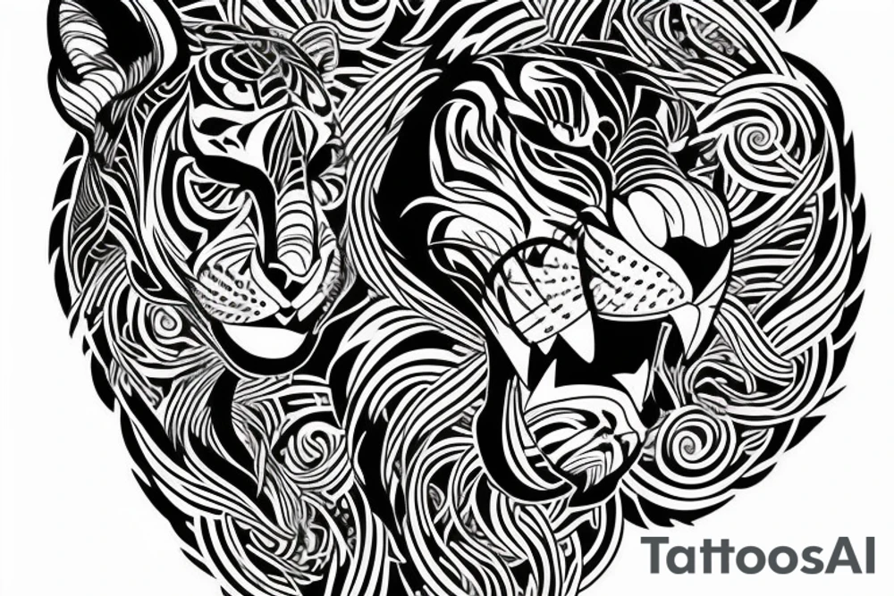A line art design of a tiger of full body,
 design only tattoo idea