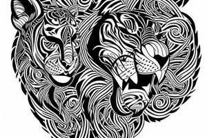 A line art design of a tiger of full body,
 design only tattoo idea