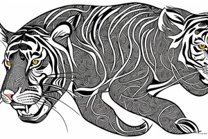 A line art design of a tiger of full body,
 design only tattoo idea