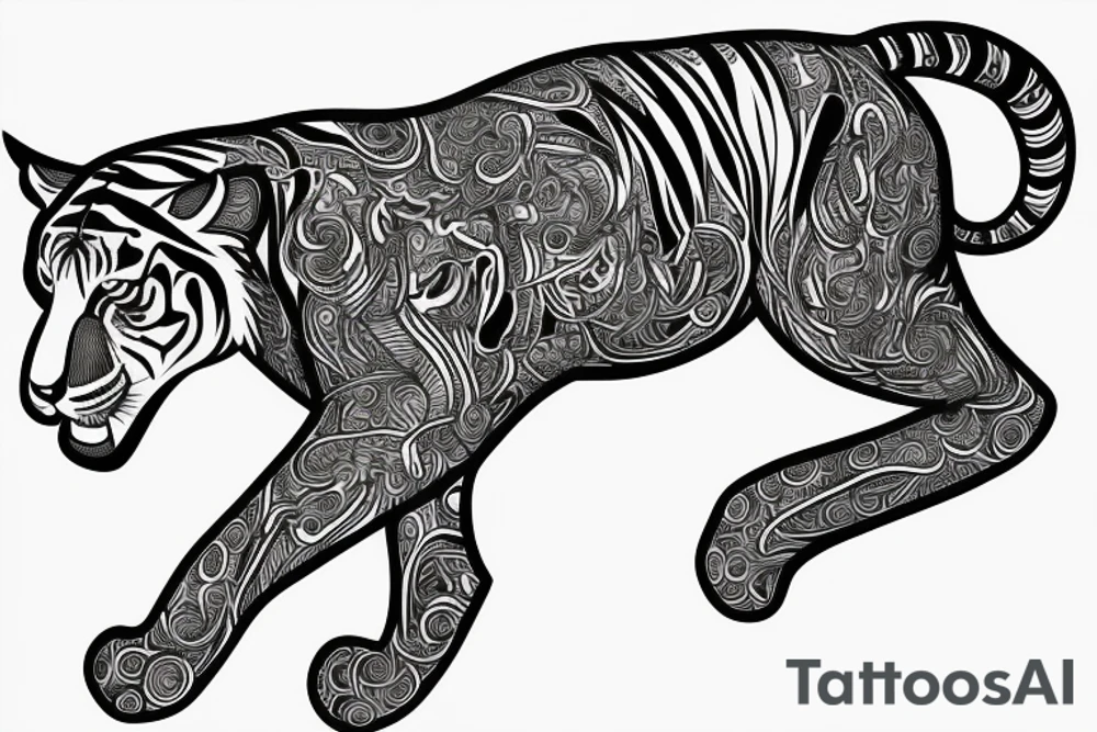 A line art design of a tiger of full body,
design only tattoo idea