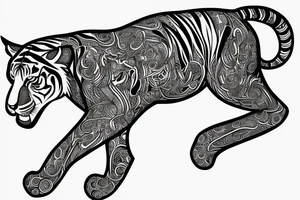 A line art design of a tiger of full body,
 design only tattoo idea