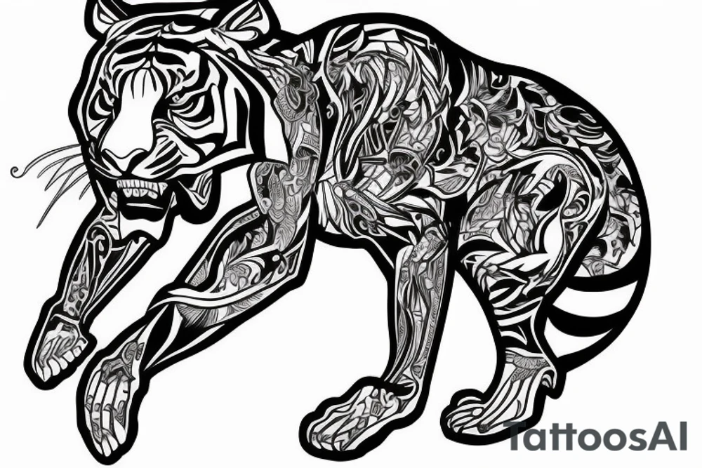 A line art design of a tiger of full body,
design only tattoo idea