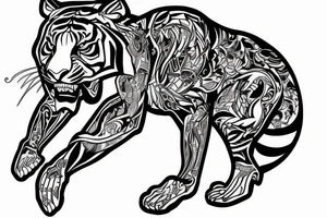 A line art design of a tiger of full body,
 design only tattoo idea