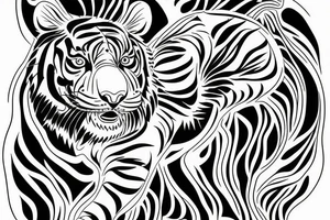 A line art design of a tiger of full body,
 design only tattoo idea