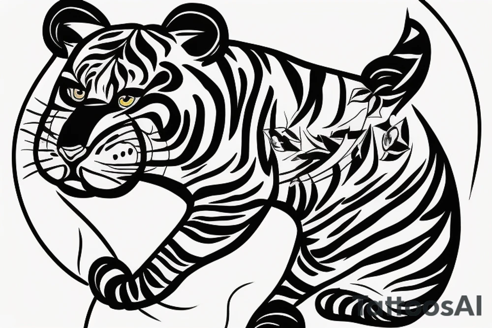 A line art design of a tiger of full body,
 design only tattoo idea