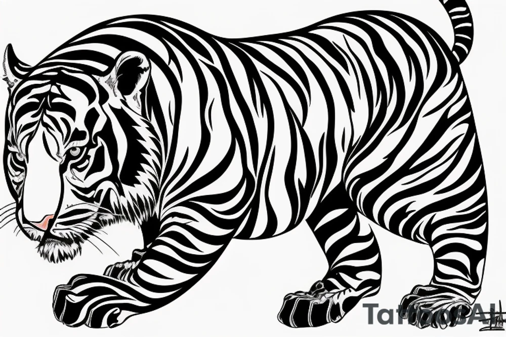 A line art design of a tiger of full body,
design only tattoo idea