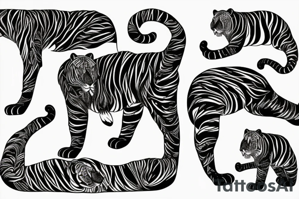 A line art design of a tiger of full body,
design only tattoo idea