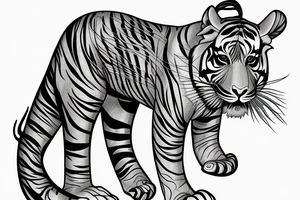 A line art design of a tiger of full body,
 design only tattoo idea