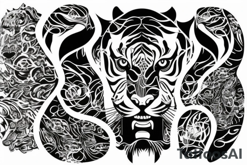 A line art design of a tiger of full body,
 design only tattoo idea