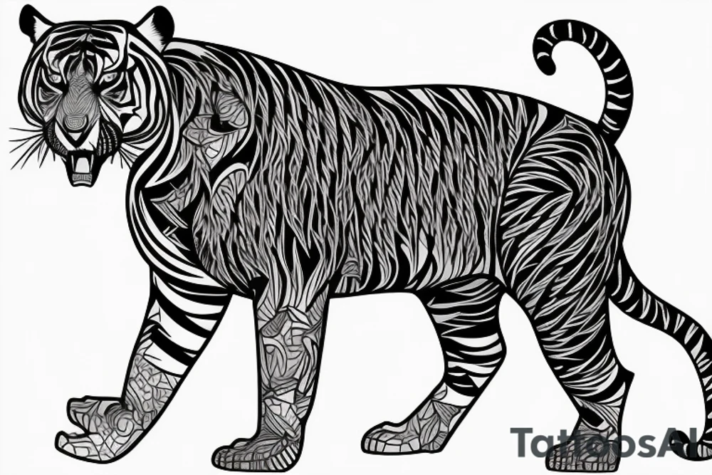 A line art design of a tiger of full body,
design only tattoo idea