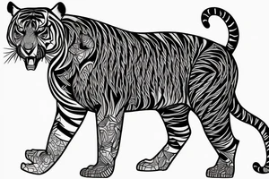 A line art design of a tiger of full body,
 design only tattoo idea
