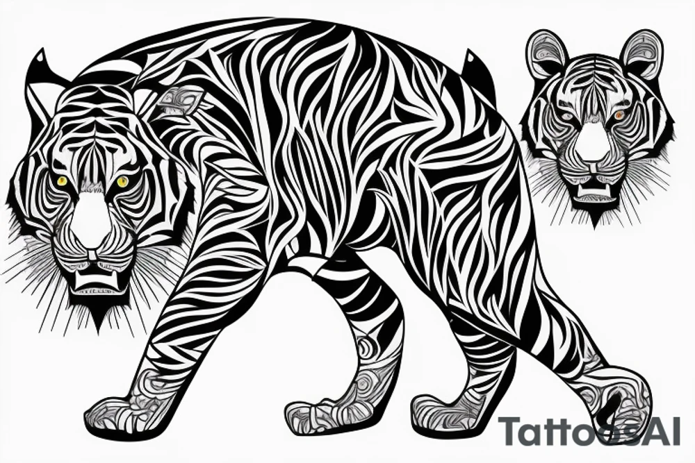 A line art design of a tiger of full body,
design only tattoo idea