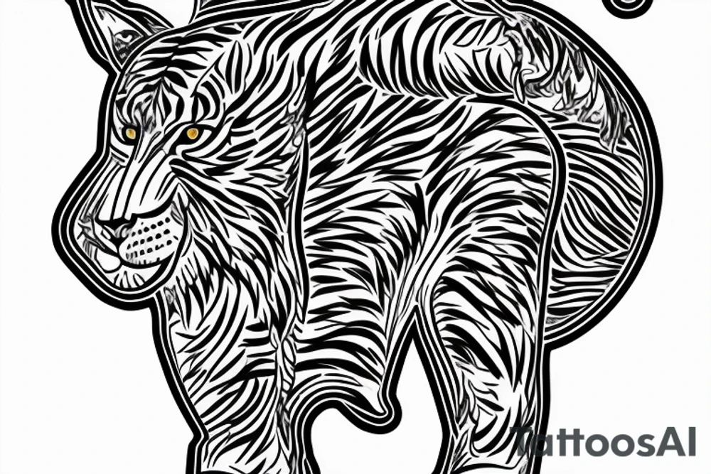 A line art design of a tiger of full body,
 design only tattoo idea