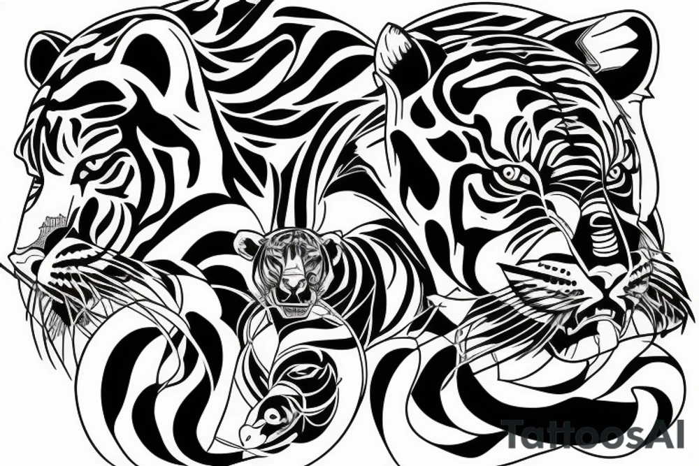 A line art design of a tiger of full body,
 design only tattoo idea