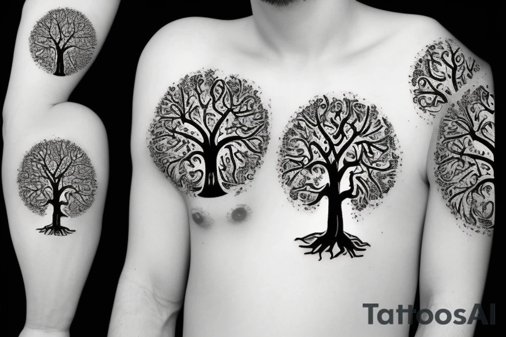 tree of life, family of 4, father, autism, sleeve design tattoo idea