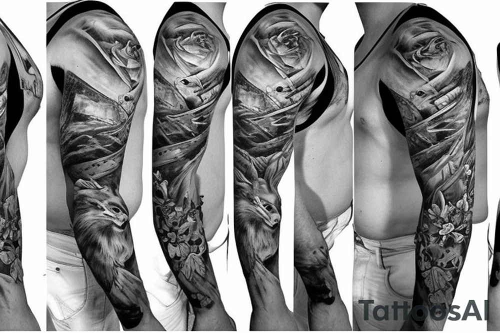 hunting, outdoors full sleeve tattoo idea