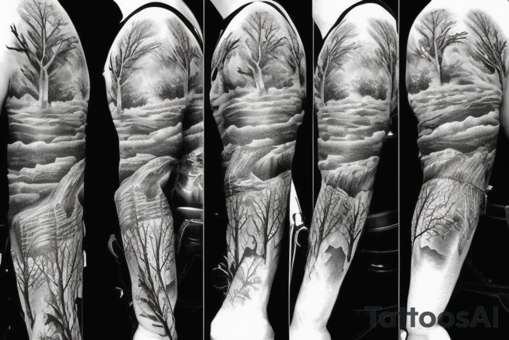 hunting, outdoors full sleeve tattoo idea