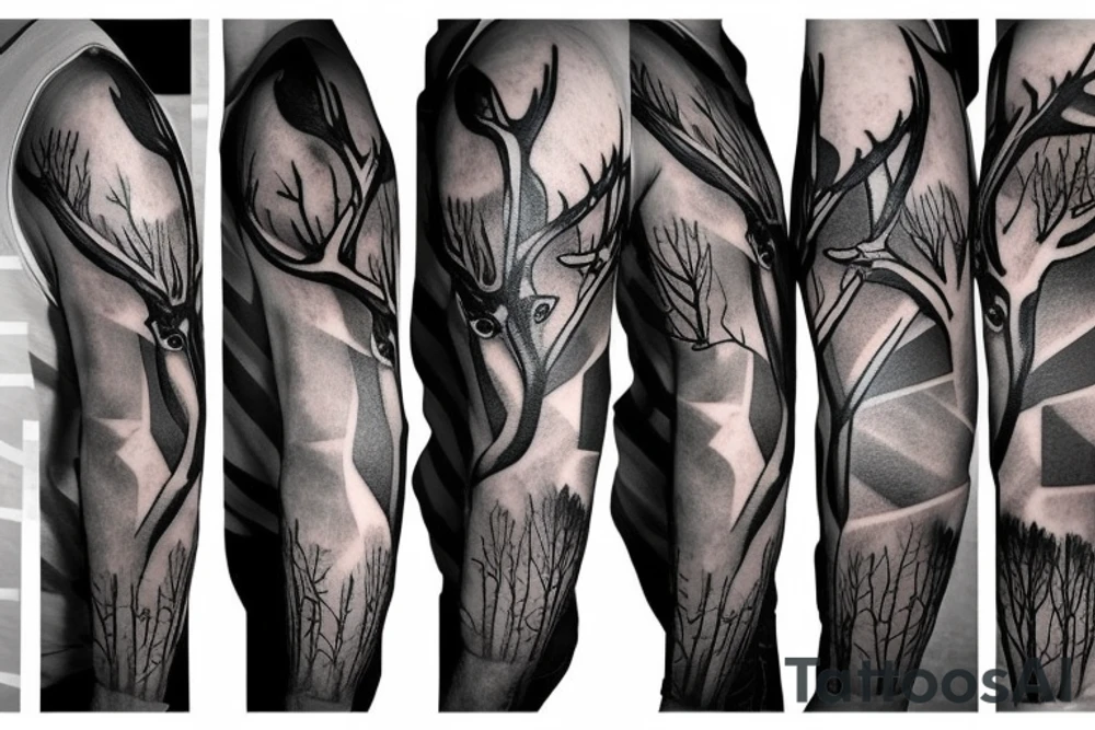 deer hunting full sleeve tattoo idea