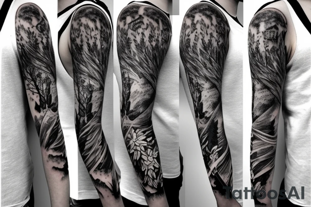 deer hunting full sleeve tattoo idea