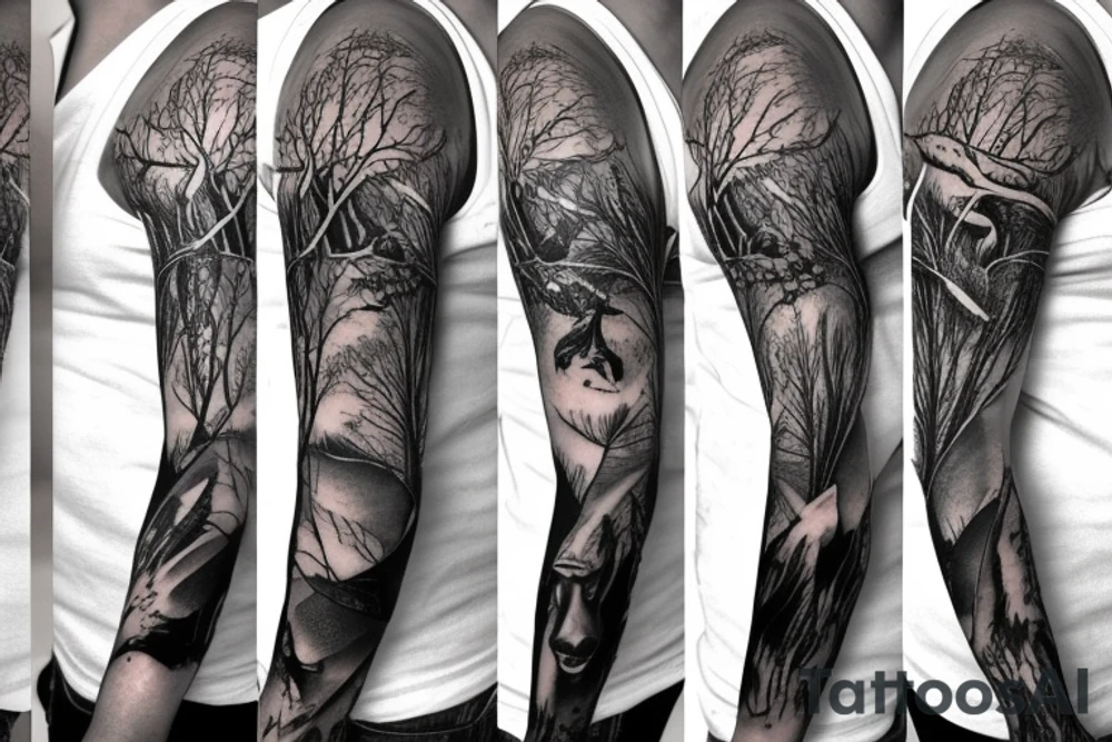 deer hunting full sleeve tattoo idea