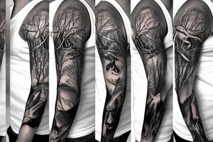 deer hunting full sleeve tattoo idea