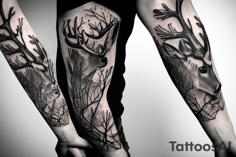 deer hunting full sleeve tattoo idea