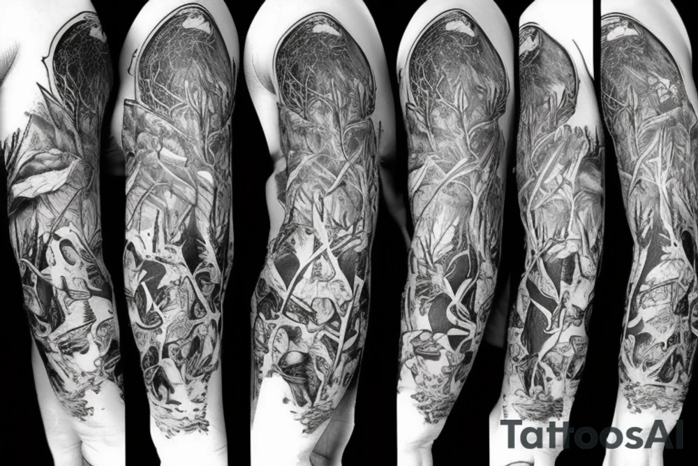 deer hunting full sleeve tattoo idea