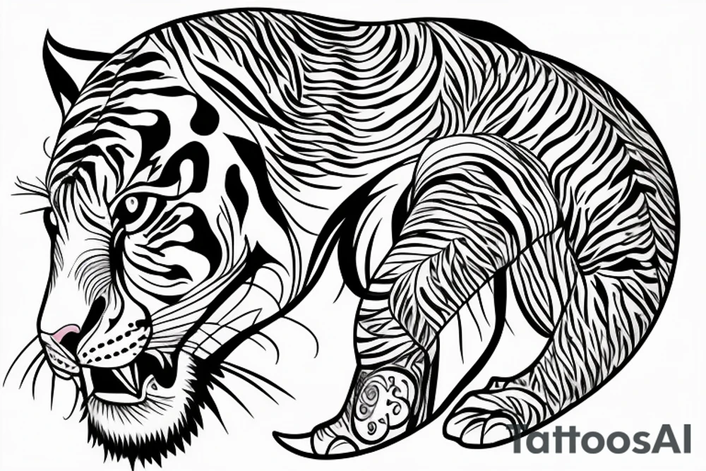 A line art design of a tiger of full body,
design only tattoo idea