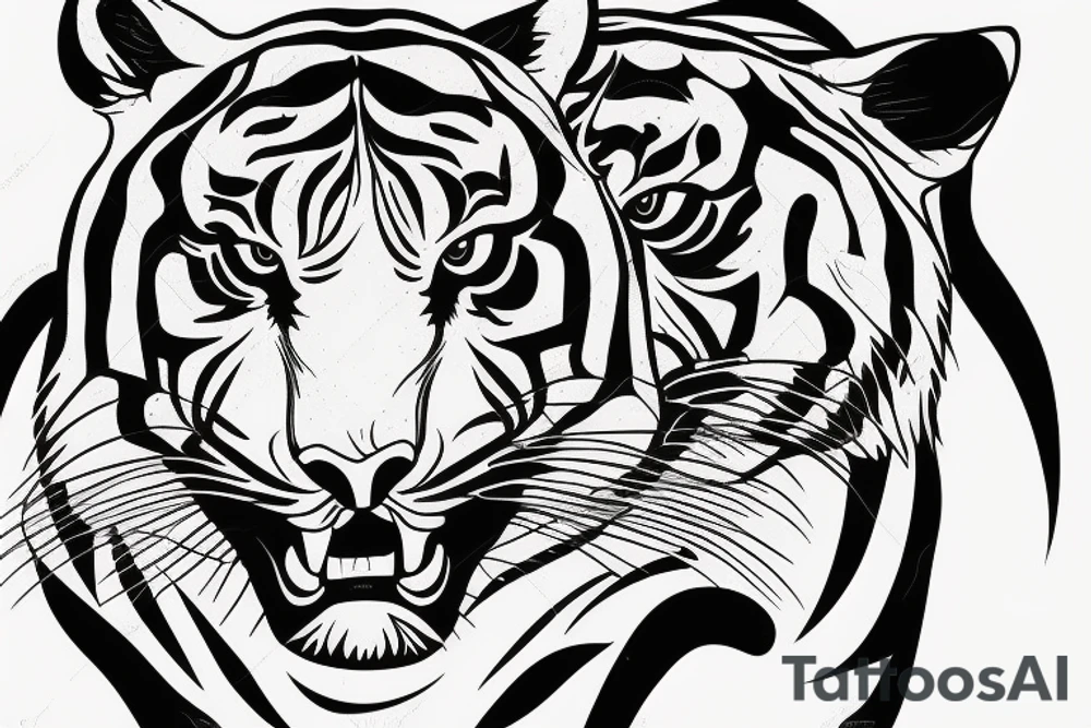 A line art design of a tiger of full body,
design only tattoo idea