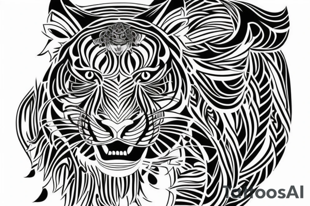 A line art design of a tiger of full body,
design only tattoo idea