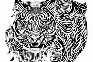 A line art design of a tiger of full body,
 design only tattoo idea
