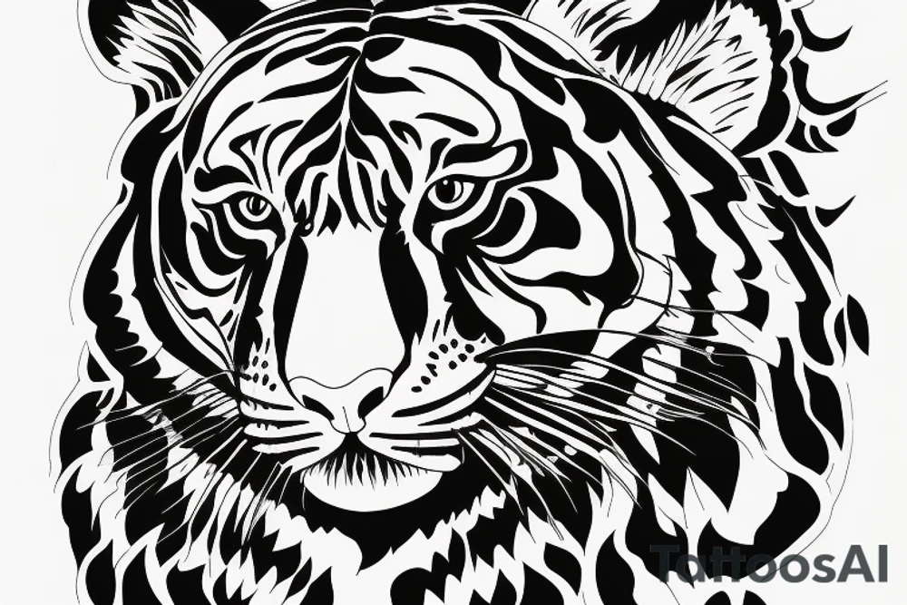 A line art design of a tiger of full body,
design only tattoo idea