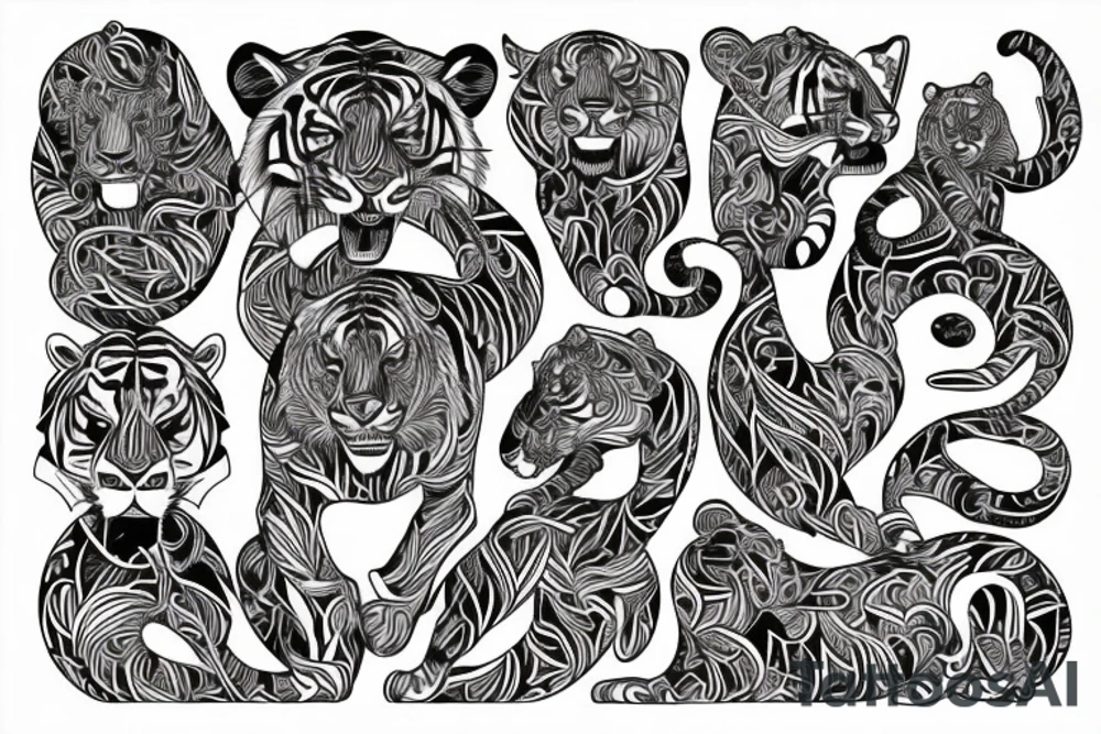A line art design of a tiger of full body,
 design only tattoo idea