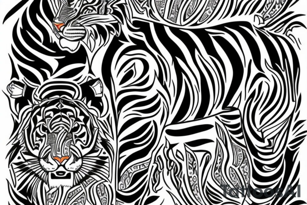 A line art design of a tiger of full body,
 design only tattoo idea