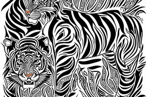 A line art design of a tiger of full body,
 design only tattoo idea