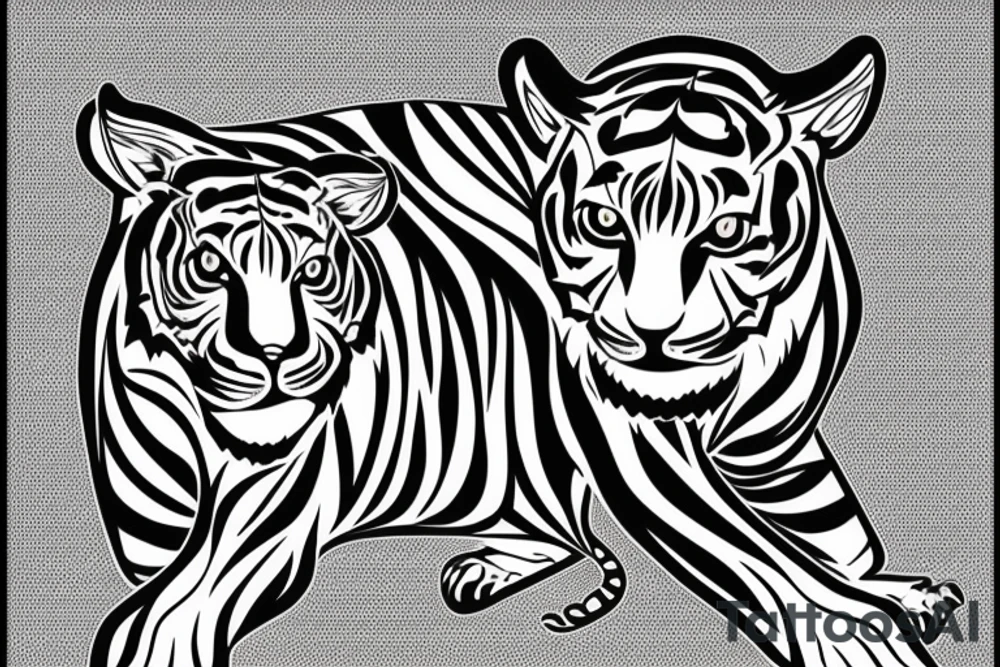 A line art design of a tiger of full body,
design only tattoo idea