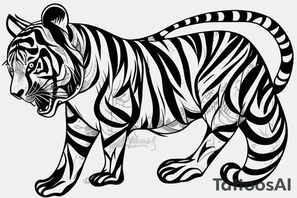 A line art design of a tiger of full body,
design only tattoo idea