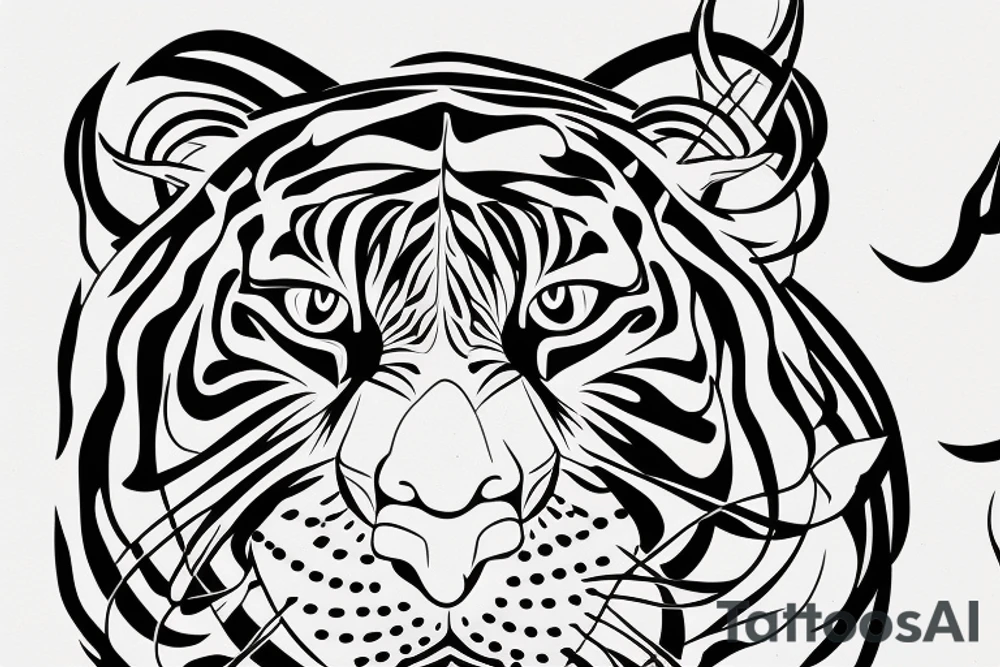 A line art design of a tiger of full body,
design only tattoo idea
