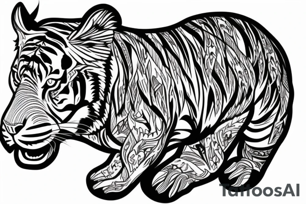 A line art design of a tiger of full body,
design only tattoo idea