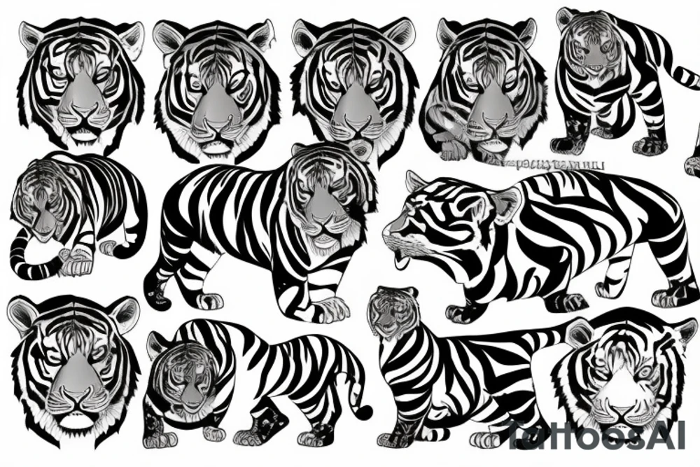 A line art design of a tiger of full body,
design only tattoo idea
