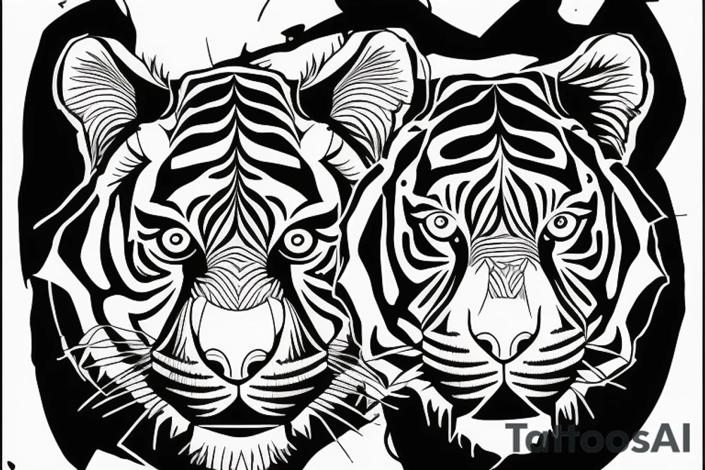 A line art design of a tiger of full body,
design only tattoo idea